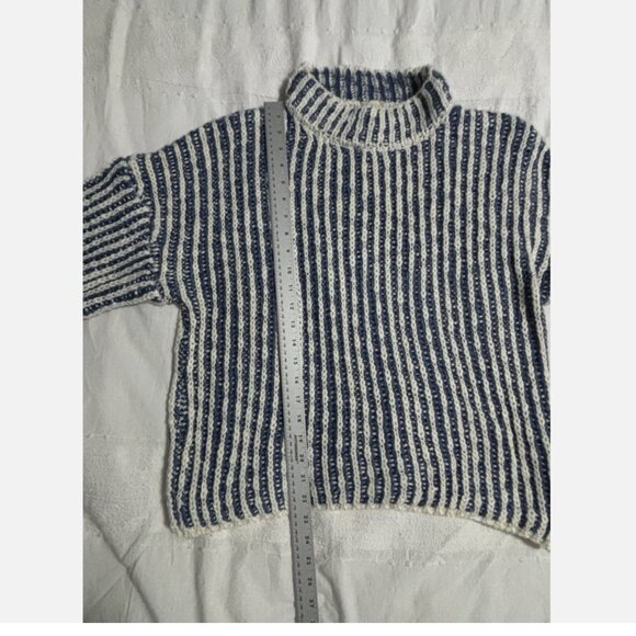 WOMEN'S ANTHROPOLOGIE POL BLUE STRIPED WOOL BLEND MOCK NECK SWEATER SMALL NWT - Picture 10 of 12